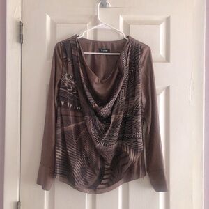 Byblos Brown Geometric Drape Neck Blouse sz 42It 6